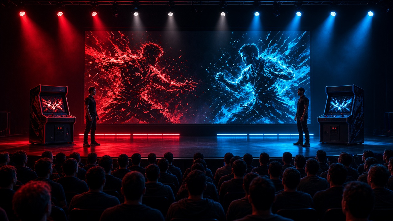 Deux bornes de jeu de combat face à une foule