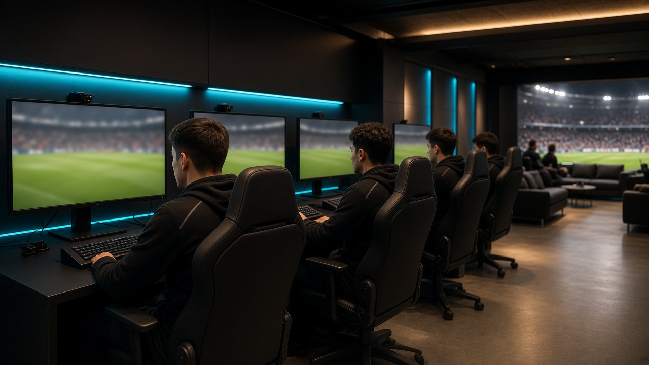 Postes de football simulé dans un salon de stade
