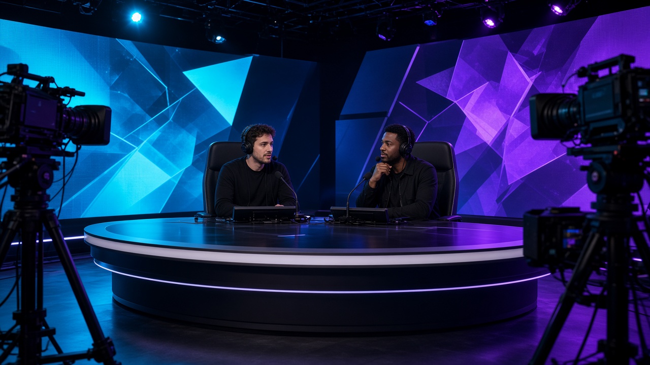 Régie de plateau esport avec deux commentateurs