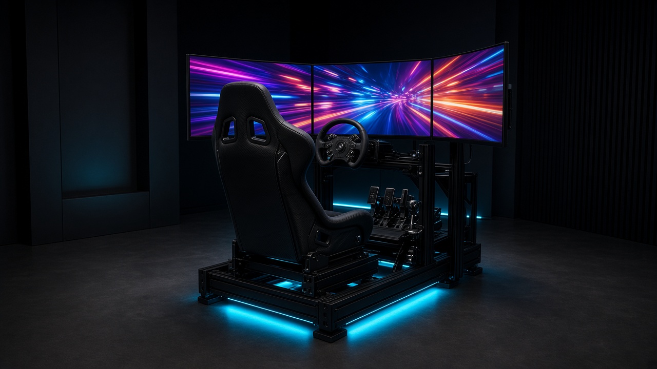 Cockpit de simulation prêt pour une nuit de course
